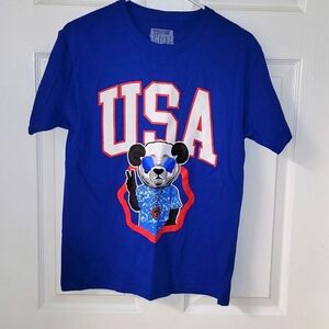 Bailey Apparel Boys USA Panda Peace Sign Blue White Red T-Shirt NWOT Size Large